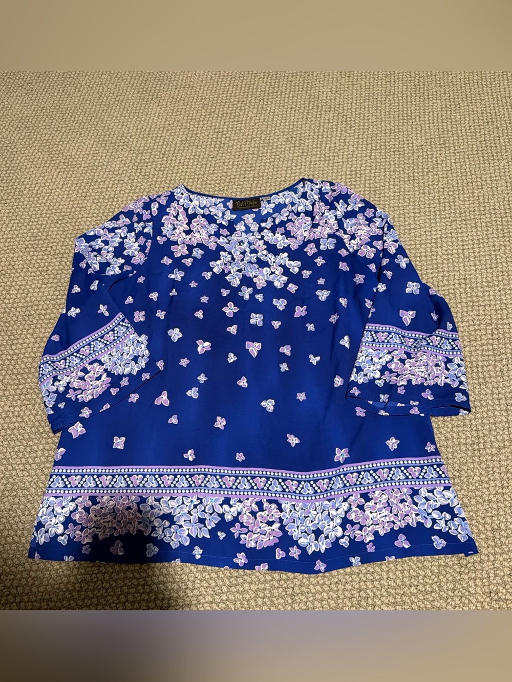Vintage Bob Mackie Purple Floral Border Print Blouse